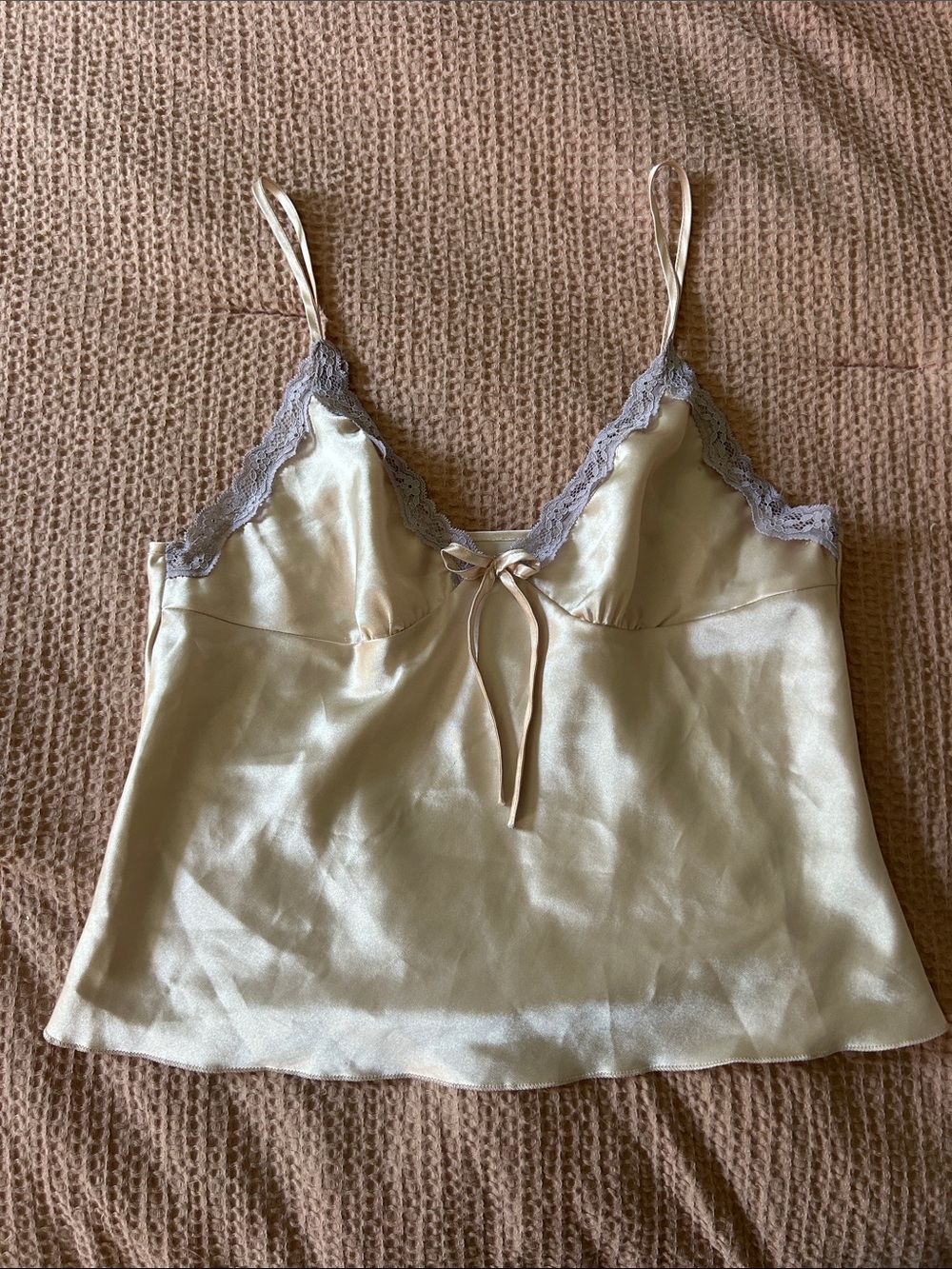 Silk Satin Camisole with Lace Trim - Champagne